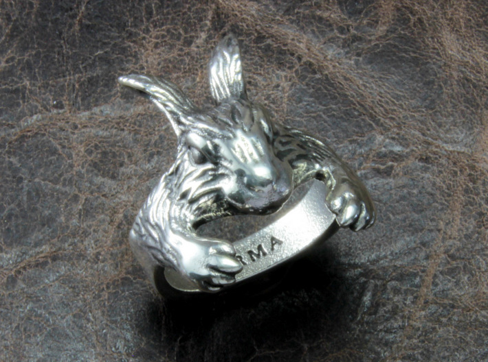 Rabbit Hug Ring 3d printed This material is Polished Silver , Patinated with bleach