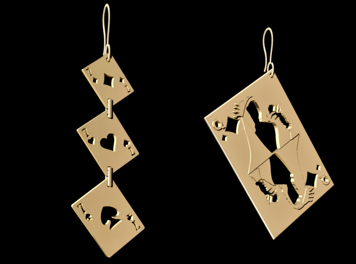Asymmetrical Stunning Card Earrings 3d printed