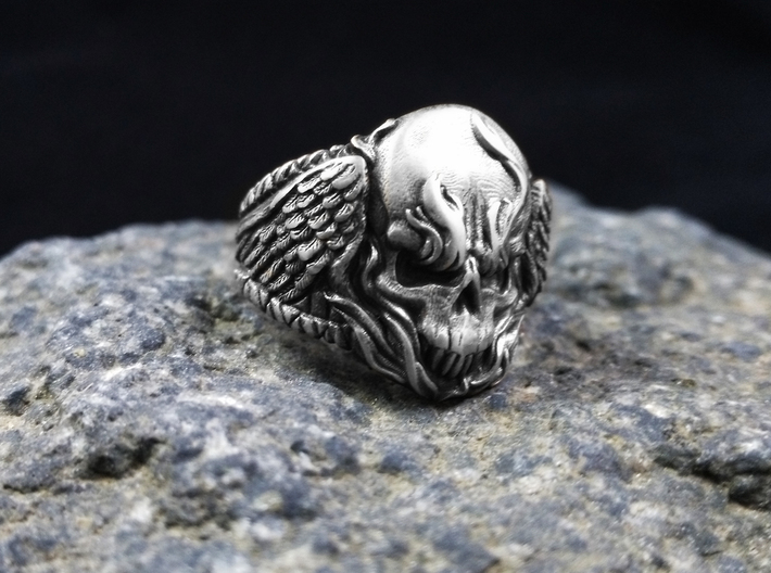 Skull Ring (Winged Fire Skull) 3d printed
