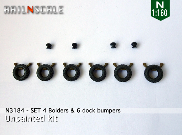 SET 4 Bollards and 6 dock bumpers (N 1:160) 3d printed