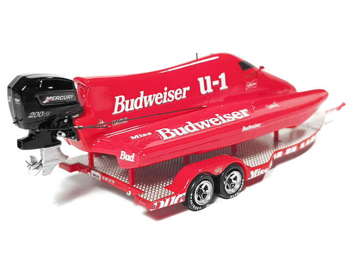 1/87 Formula-1 Speedboat Trailer 3d printed 1/87 F1 speedboat "Budweiser" on trailer