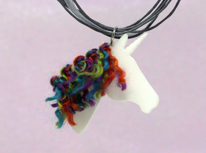 the Unicorn Pendant 3d printed Necklace and yarn mane not included