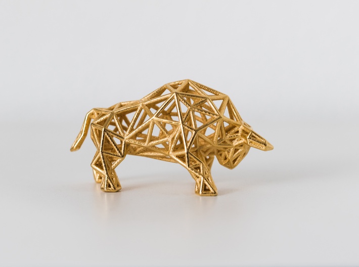 Wall Street Bull Wireframe - Stainless Steel 3d printed 