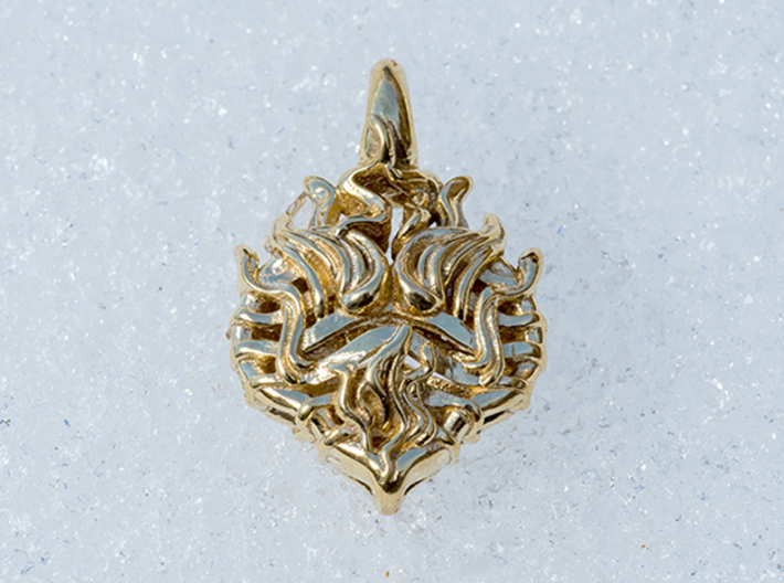Heart Fire Flame jewlery Flaming Heart Pendant 3d printed Photo of Heart on Fire 14K in Yellow Gold