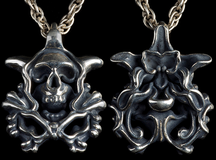 Double Sided Life Death Orchid Skull pendant 3d printed Photo of Skull orchid in Silver antique.