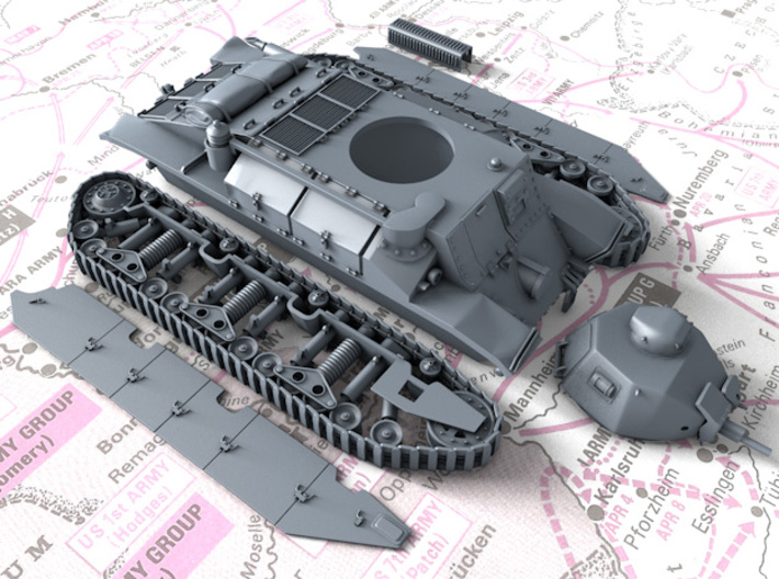 1/56 French Char D2 Medium Tank 3d printed 3D render showing Kit parts
