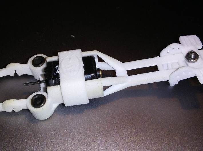 SL2-BW-Mk1 Tunable Mag HO Slot Car Chassis 4-pack 3d printed Motor clip locks motor into place.