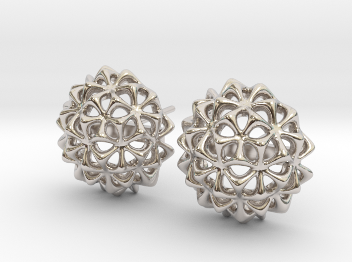 Virus Ball -- Stud Earrings in Cast Metals 3d printed