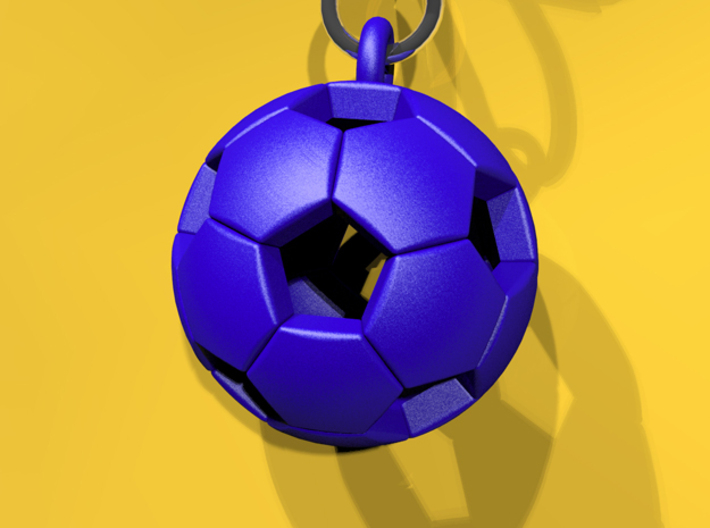 Soccer Ball Pendant 3d printed Blue Strong &amp; Flexible Polished
