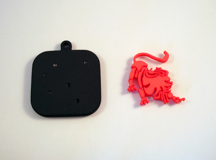 Base for &quot;Keychain Zodiac Lion&quot; (two color) 3d printed Base and Lion printed in black and red polished plastic.