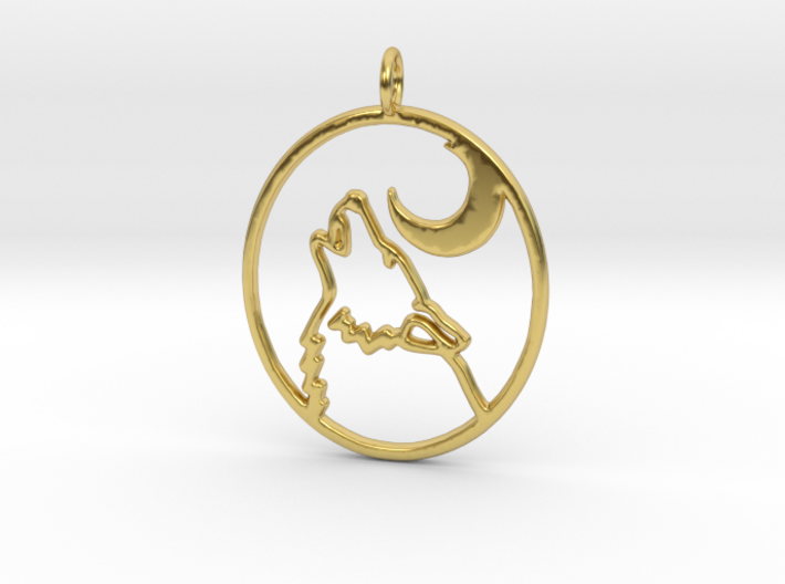 Wolf and moon pendant - precious 3d printed