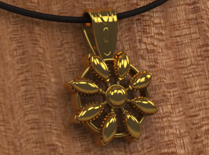 Flower Jewel 3d printed Close up in Gold