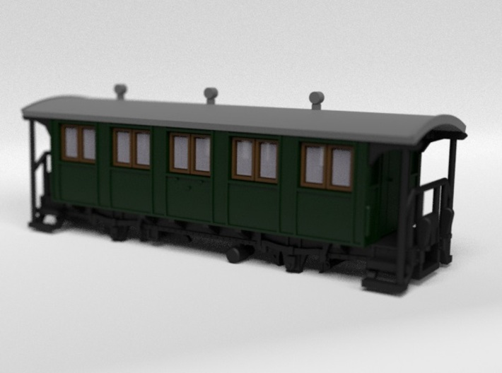 RhB C2001 Passenger Wagon 3d printed Rendering of the colored and assembled model kit