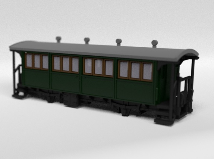 Passenger Wagon 3d printed Rendering of the colored and assembled model kit