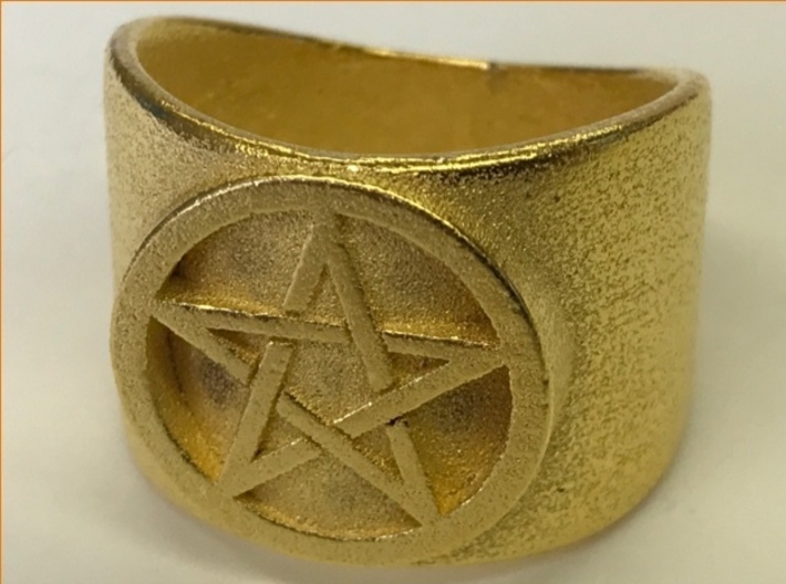 Pentacle Ring - thick 3d printed Thick pentacle ring in polished gold steel.