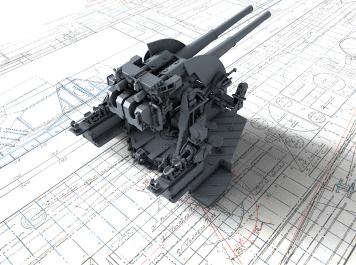 1/192 RN 4"/45 (10.2 cm) QF Mark XVI Guns x3 3d printed 3d render showing product detail