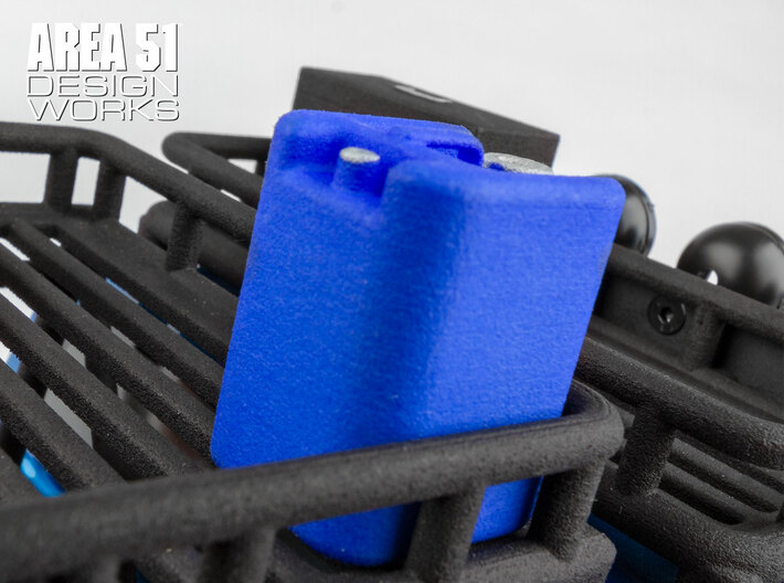 12th Scale Water Container 3d printed Shown in blue installed onto Overland Roof Rack