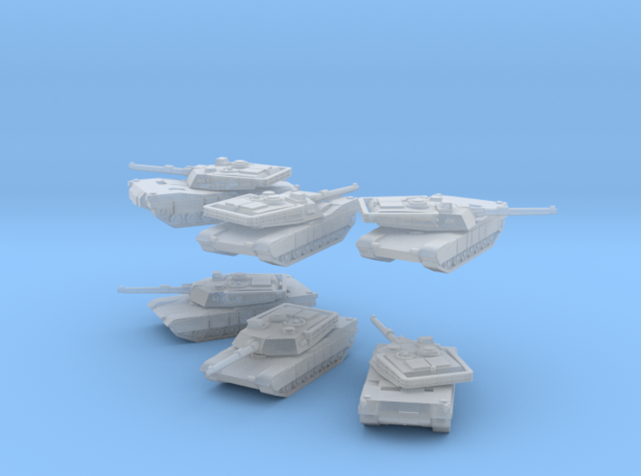 Abrams M1A1 1/350 scale set of 6 3d printed The turrets are separate and poseable through 360°