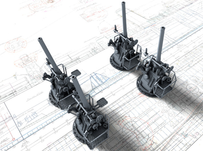 1/200 HMS Hood 4"/45 (10.2 cm) QF MKV Guns x4 3d printed 3D render showing adjustable Barrels