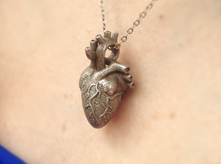 Anatomical Heart Pendant 3d printed Stainless Steel