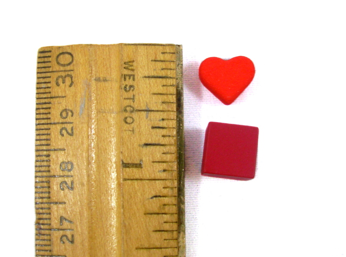 Robinson Crusoe Health Markers -- 5 Heart Tokens 3d printed A shot of the heart next to a ruler for sizing.