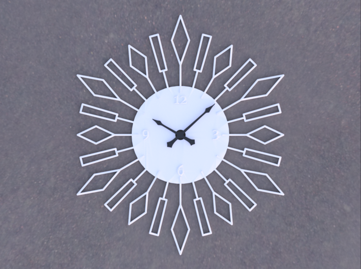Sunburst Clock - Beverly 3d printed Render of clock face with hands added
