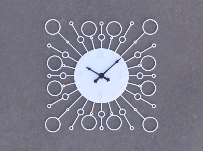 Sunburst Clock - Bubbles 3d printed Render of clock face with hands added
