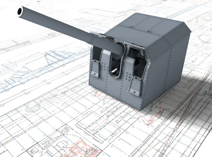 1/96 DKM 12.7 cm/45 (5") SK C/34 Guns x2 3d printed 3D render showing adjustable Barrel