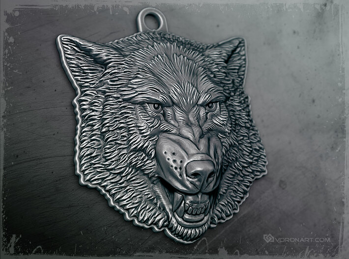 Growling Wolf face relief. Pendant 4cm 3d printed Digital preview