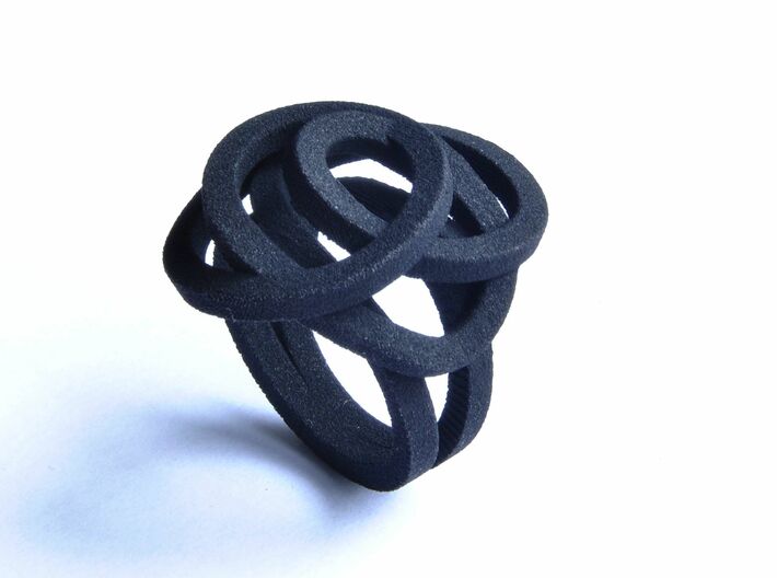 Mess Ring 3d printed black plastic ring