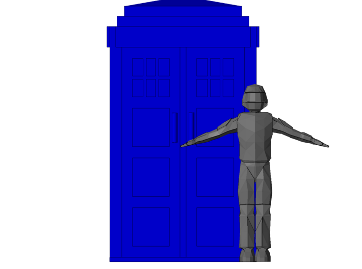 TT Type 40 TARDIS W-Surprise Inside 3d printed Shown with 6ft tall figure infront of the door for scale.
