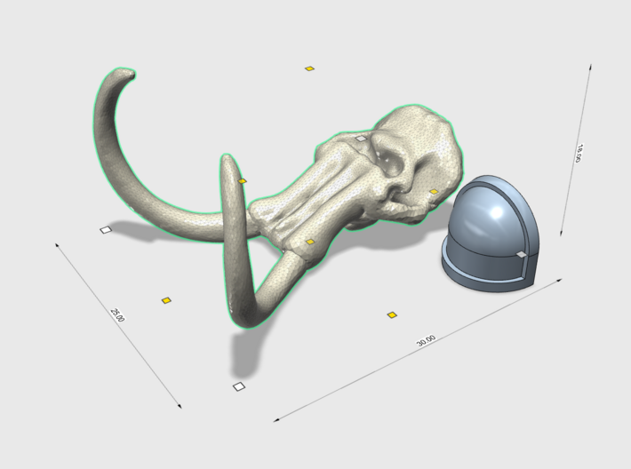 25 x 30mm Mammoth Skull (Med) 3d printed Size: 25mm x 30mm x 16mm