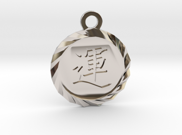 Kanji Luck Talisman Pendant 3d printed Platinum Deep Engraved Kanji Luck Talisman Pendant