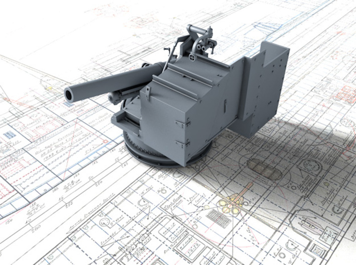 1/128 4.5"/19 (11.4 cm) 8cwt QF MKI Guns x2 (MTB) 3d printed 3D render showing Barrel at 12º