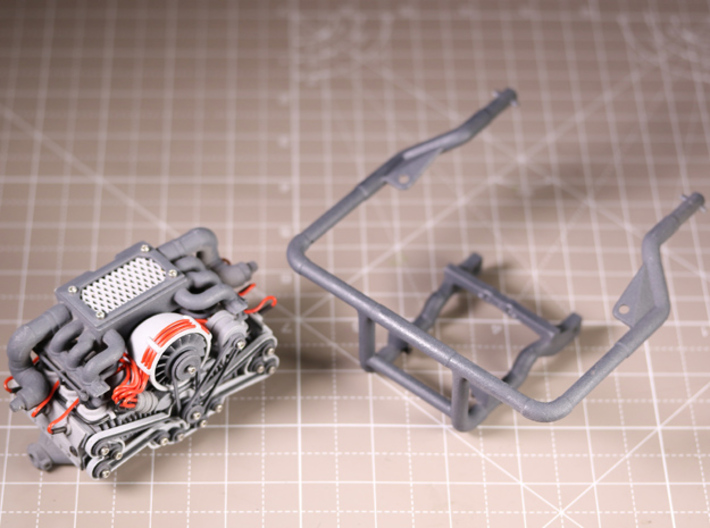 Sand Scorcher Rear Engine Cage 3d printed Rear Engine Cage, shown with the Twin Turbo Flat Six Engine Kit (other parts sold separately)
