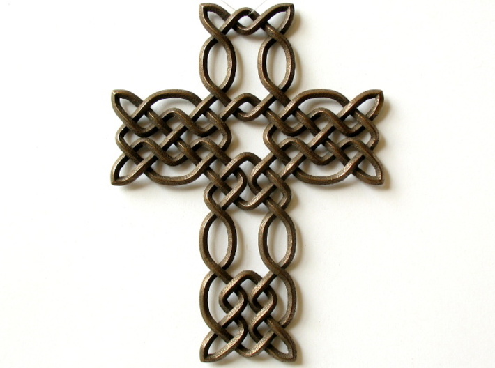 Celtic knot cross 3d printed Printed in polished bronze steel