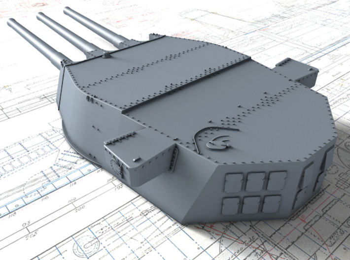 1/192 HMS Lion Class 16"/45 (40.6 cm) MKII Guns x3 3d printed 3D render showing A Turret