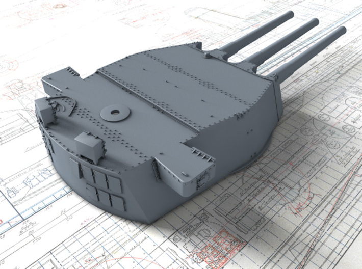 1/200 HMS Lion Class 16"/45 (40.6 cm) MKII Guns x3 3d printed 3D render showing B Turret