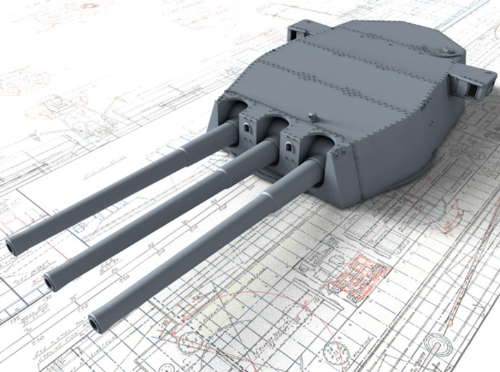 1/144 HMS Lion Class 16"/45 (40.6 cm) MKII Guns x3 3d printed 3D render showing A Turret