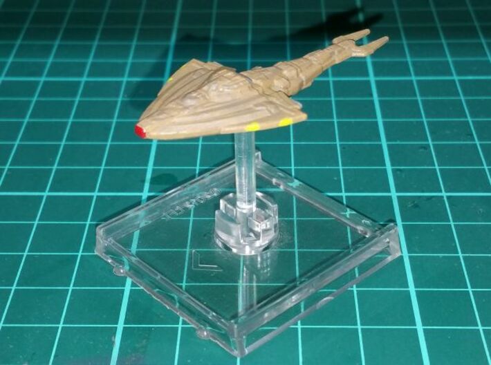 Cardassian Hebitian Class 1/10000 Attack Wing 3d printed Smooth Fine Detail Plastic, painted and mounted on a small Attack Wing base.