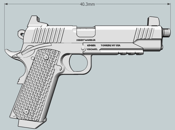1/6 .45 railed 1911 style pistol 3d printed 
