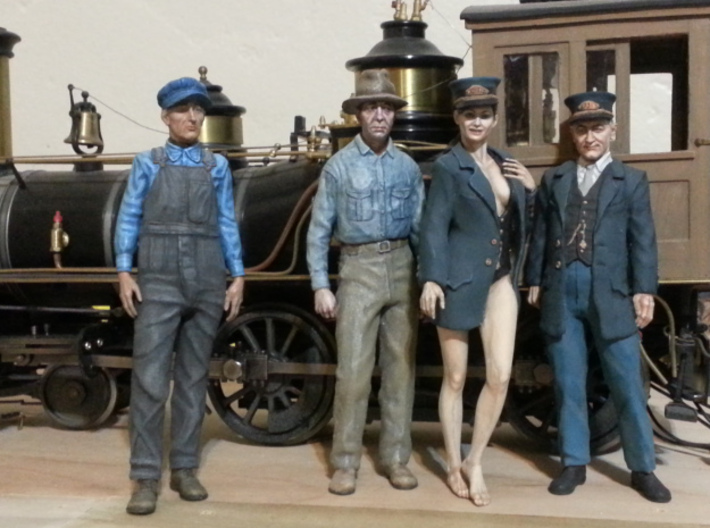1:20.32 scale Cy Crumley standing 3d printed Cy posed with my other sculpts and my Bashed Bachmann American