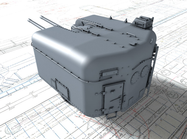 1/128 4.5"/45 (11.4 cm) QF MKVI Guns x3 3d printed 3d render showing product detail