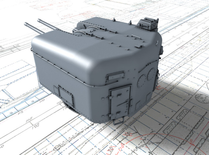 1/350 4.5"/45 (11.4 cm) QF MKVI Guns x3 3d printed 3d render showing product detail
