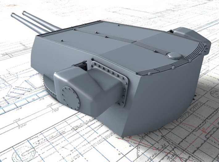 1/200 Zara Class 203mm/53 M1927 Guns Blast Bags x4 3d printed 3D render showing A Turret detail