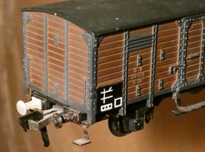 HO/OO Buffer Set, Long-Shank 3d printed A long-shank buffer mounted on a vintage Fleischmann goods wagon.