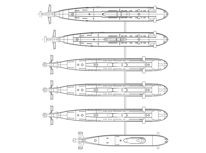 Russian Navy Cold War SSNs Set A - 1800 3d printed 