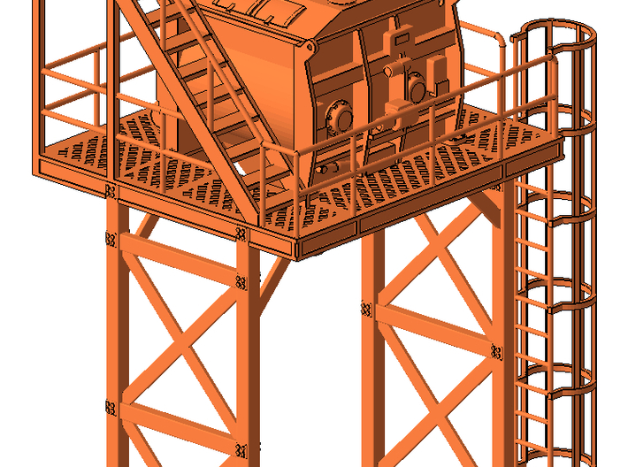 1/64th Twin Mixer Drum Cement Batch Plant 3d printed As seen mounted on tower, available separately