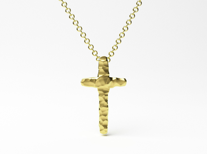 Hammered Cross Pendant - Christian Jewelry 3d printed Hammered Cross Pendant in 14K gold plated brass