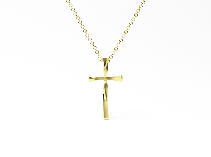 Twist Cross Pendant - Christian Jewelry 3d printed Twist Cross Pendant in 14K gold plated brass
